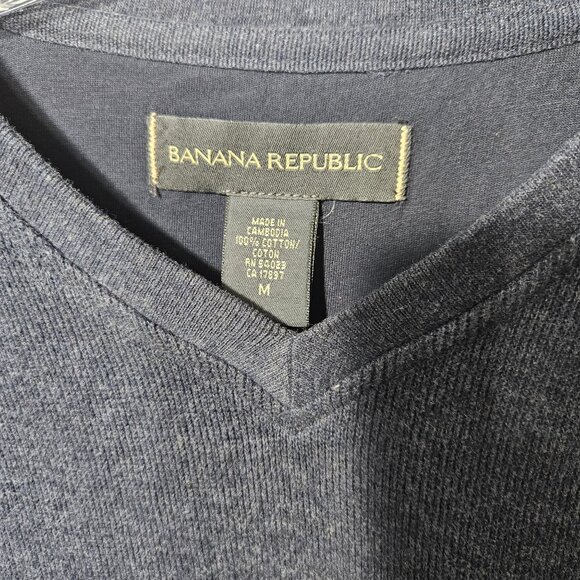 Banana Republic Navy Blue V-Neck Long Sleeve Sweater M 100% Cotton Mens - Picture 2 of 4